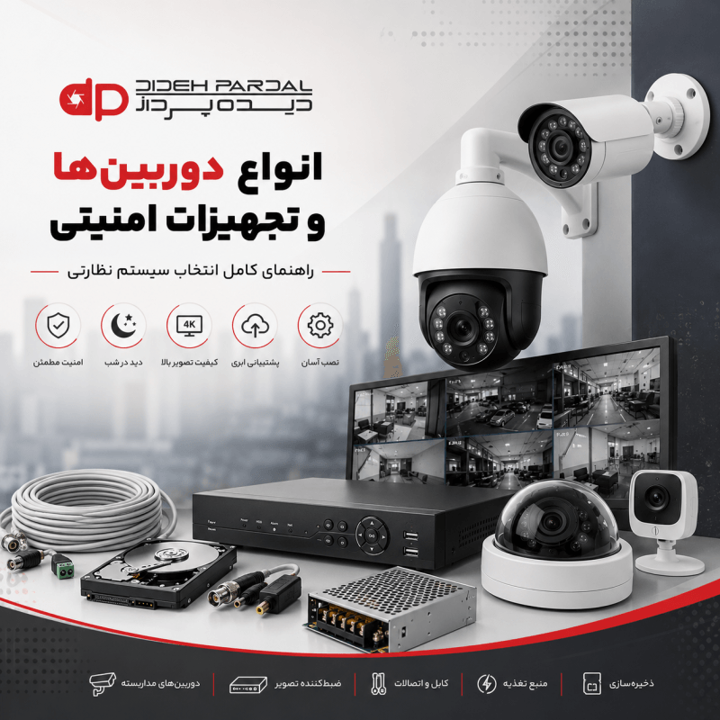 انواع دوربین‌ها و تجهیزات امنیتی | راهنمای کامل انتخاب سیستم نظارتی