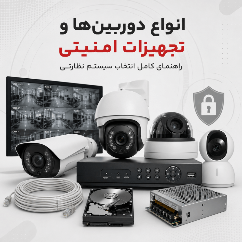 انواع دوربین‌ها و تجهیزات امنیتی | راهنمای کامل انتخاب سیستم نظارتی