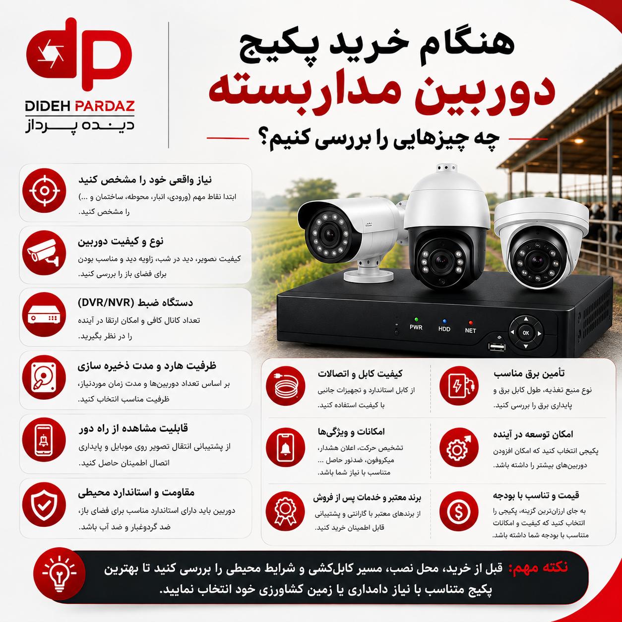 پکیج دوربین مداربسته برای دامداری و زمین کشاورزی؛ راهنمای خرید